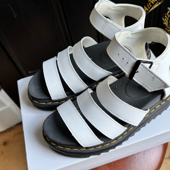 Dr. Martens CLARISSA II White Leather Sandals with Black Sole - Picture 2 of 7